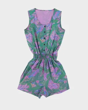 00s Blue Floral Patterned Playsuit - S