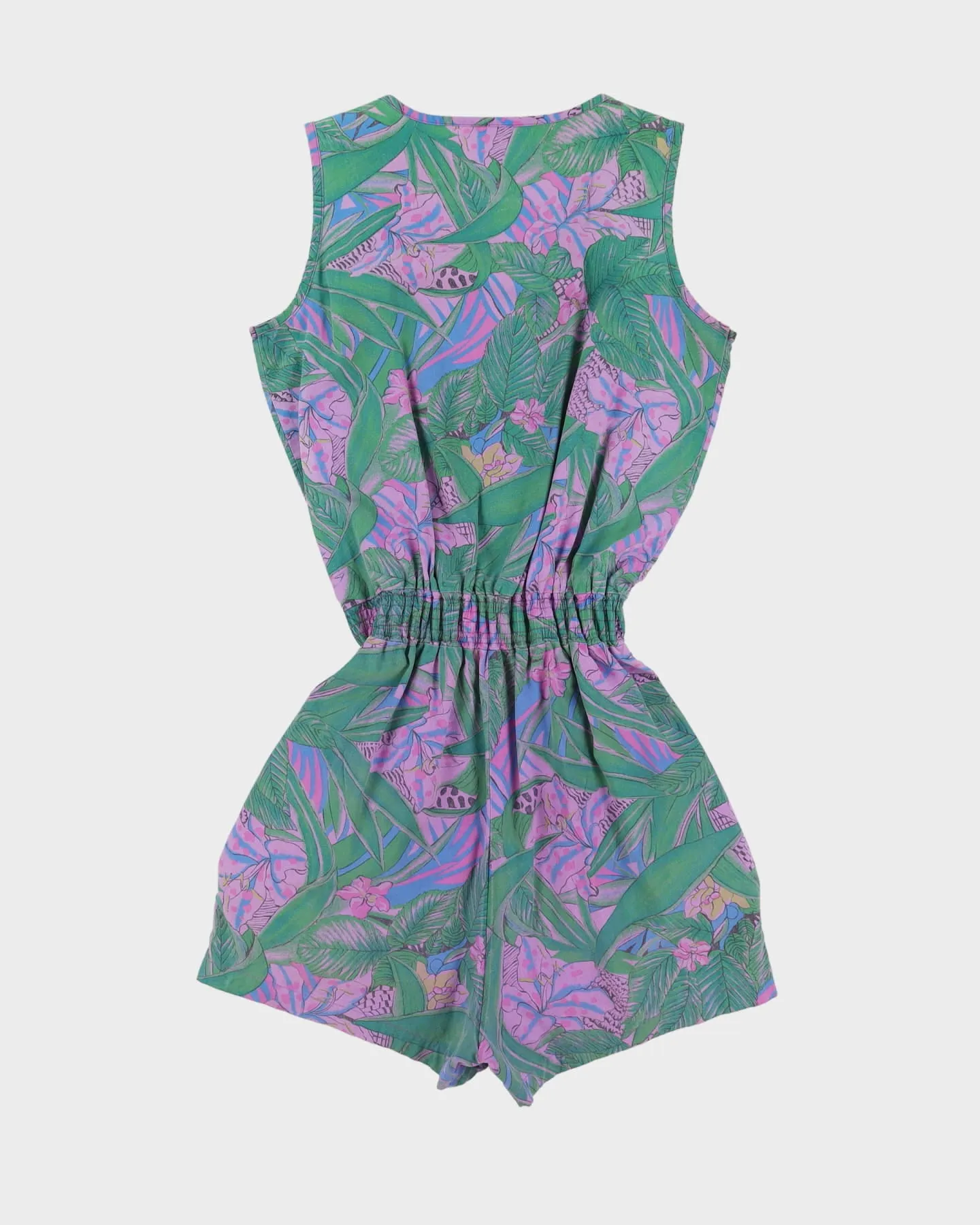 00s Blue Floral Patterned Playsuit - S