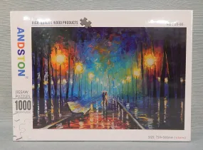 1000 Piece Romantic Rainy Night Wood Puzzle - Brand New!