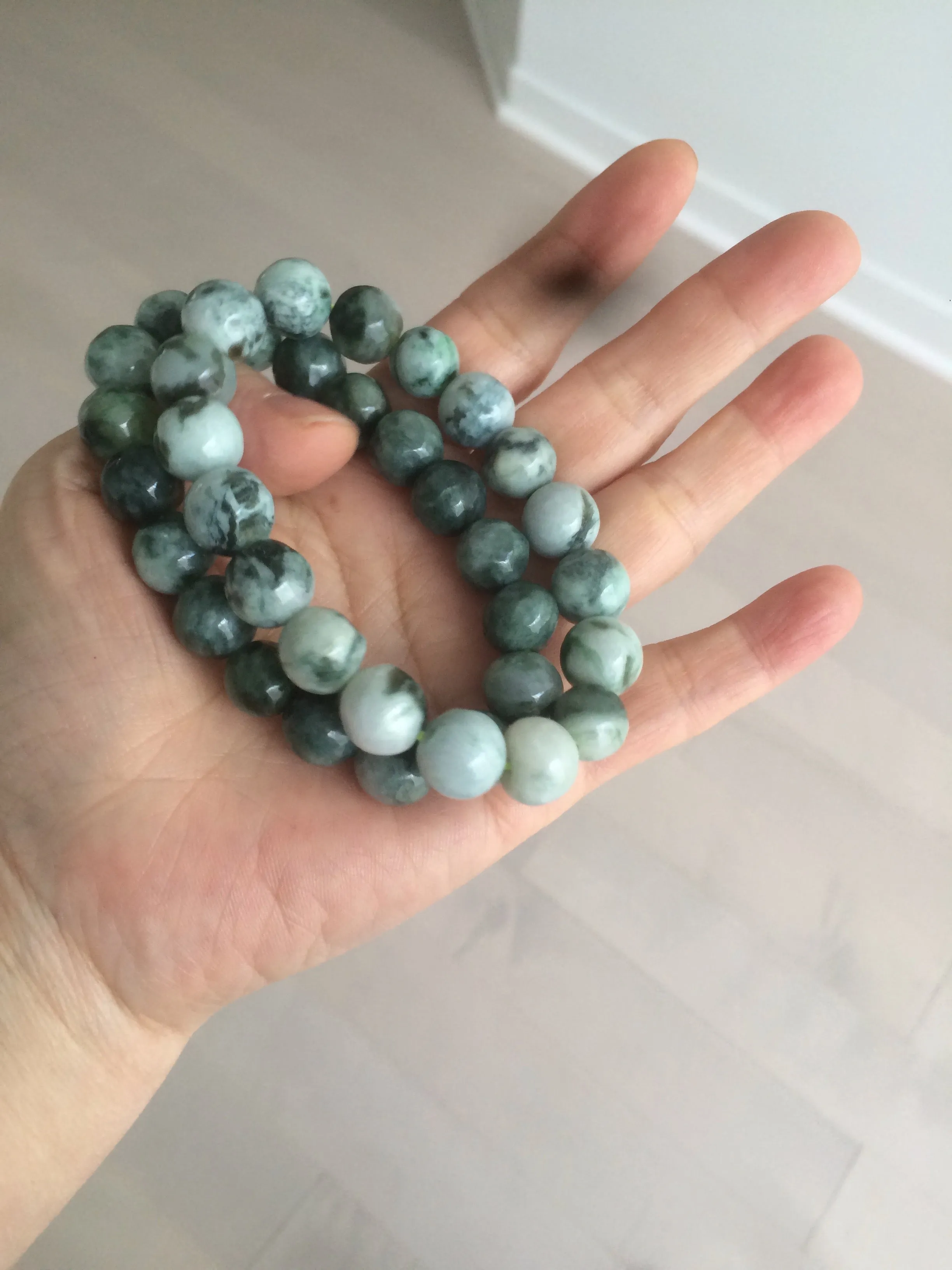 11.5mm 100% natural type A green/white jadeite jade beads bracelet group BK55