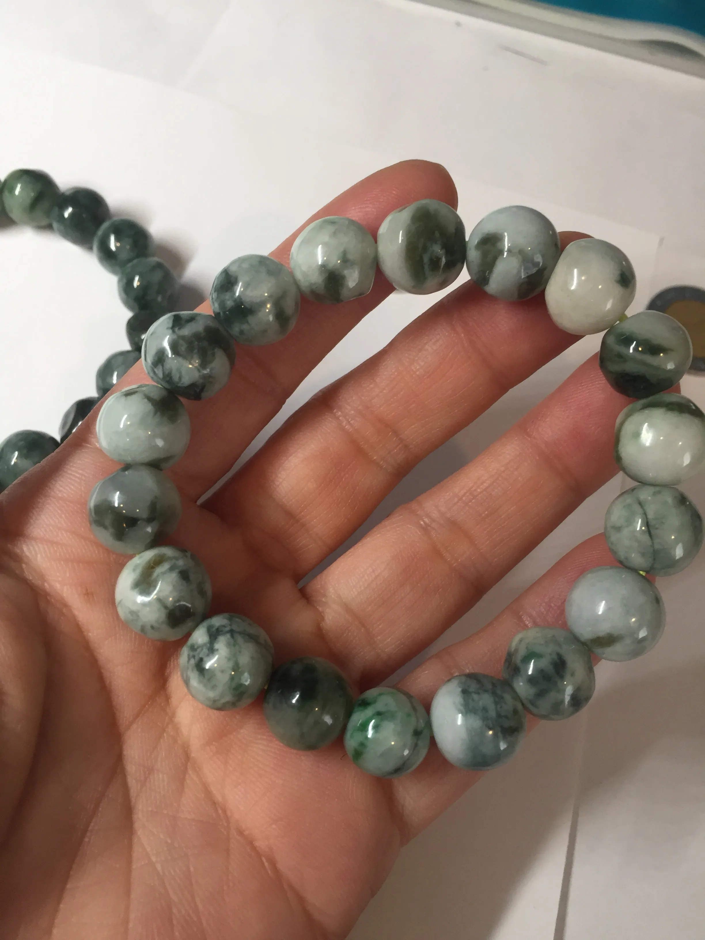 11.5mm 100% natural type A green/white jadeite jade beads bracelet group BK55