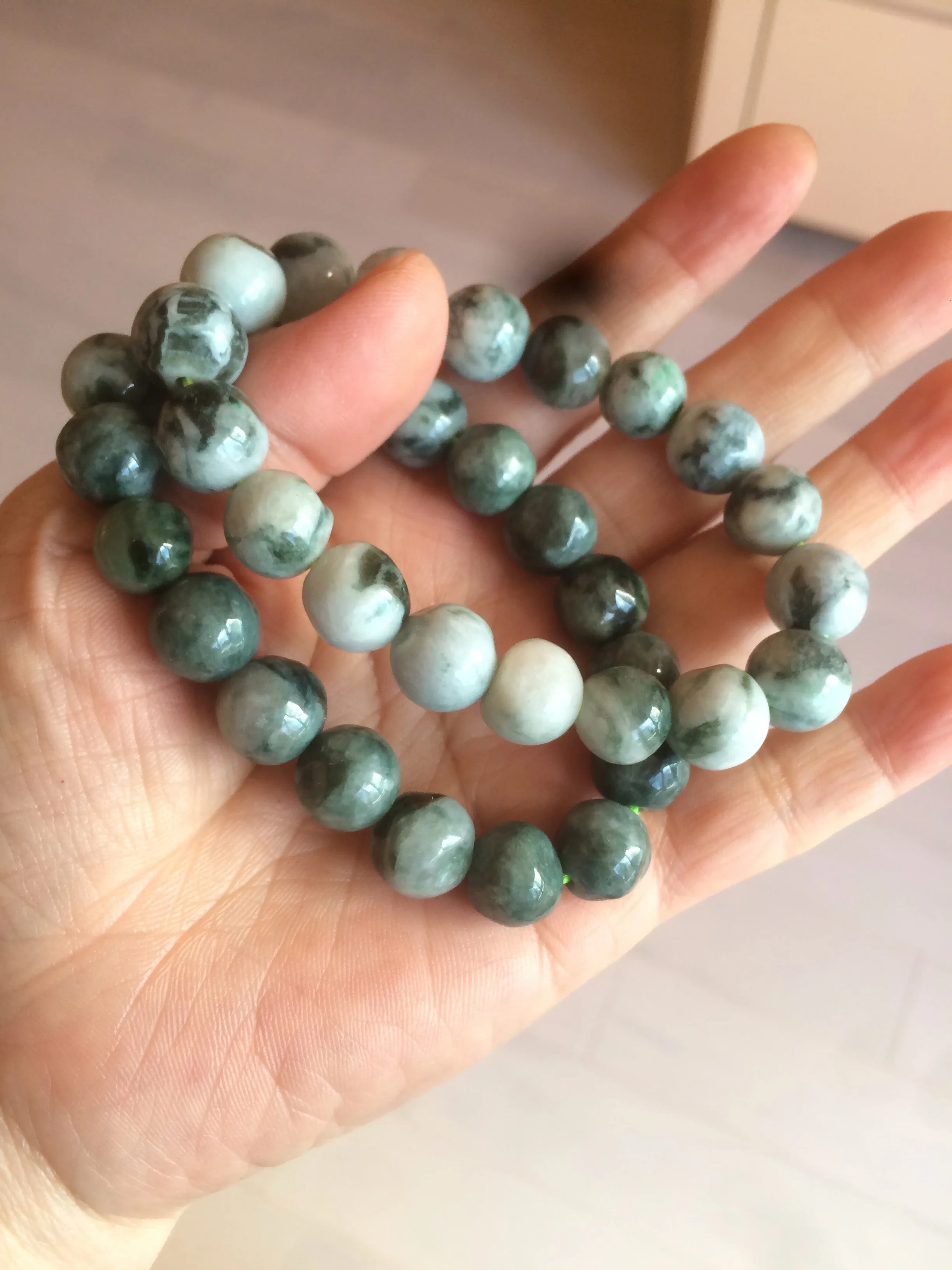 11.5mm 100% natural type A green/white jadeite jade beads bracelet group BK55