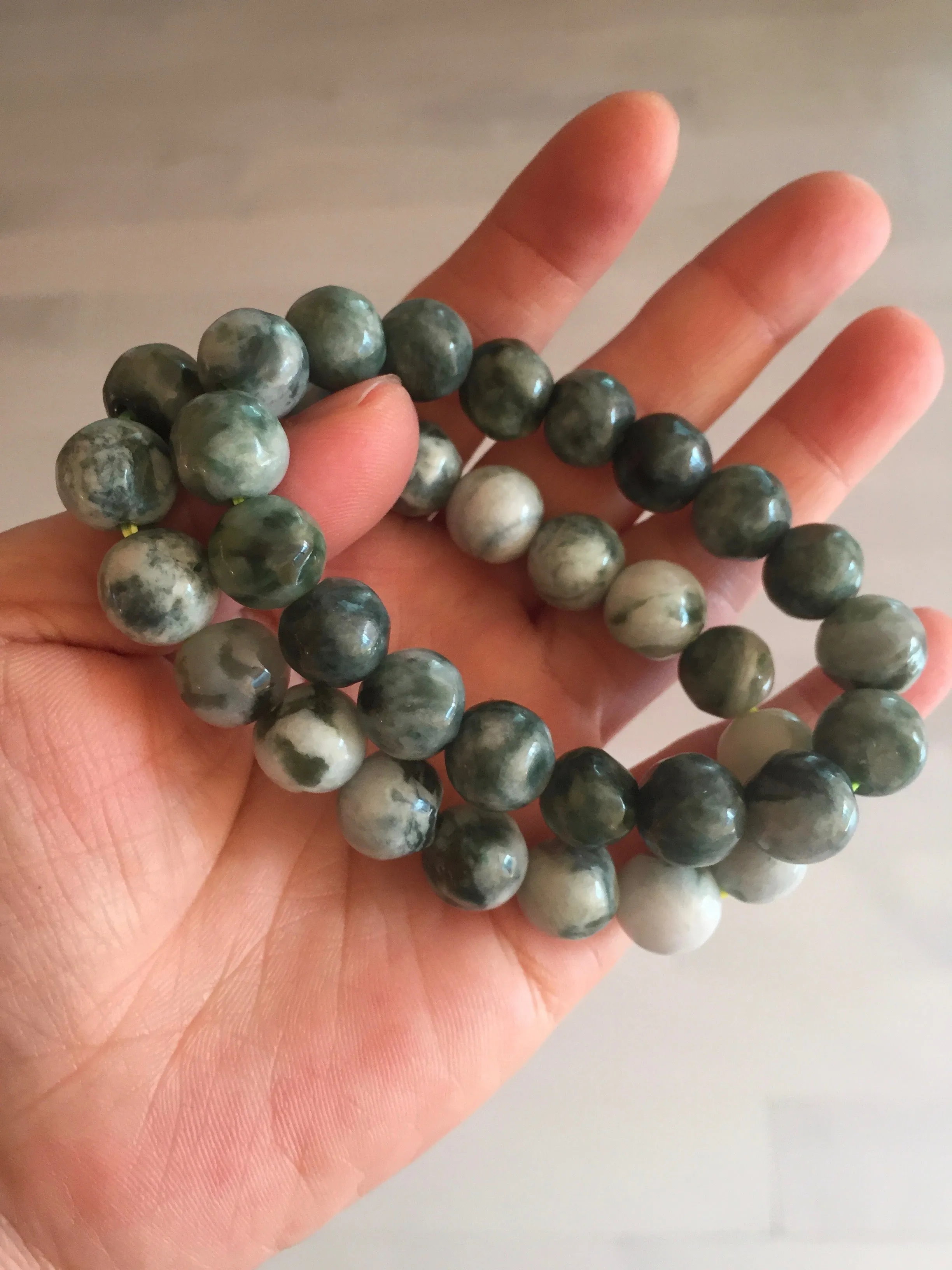 11.5mm 100% natural type A green/white jadeite jade beads bracelet group BK55