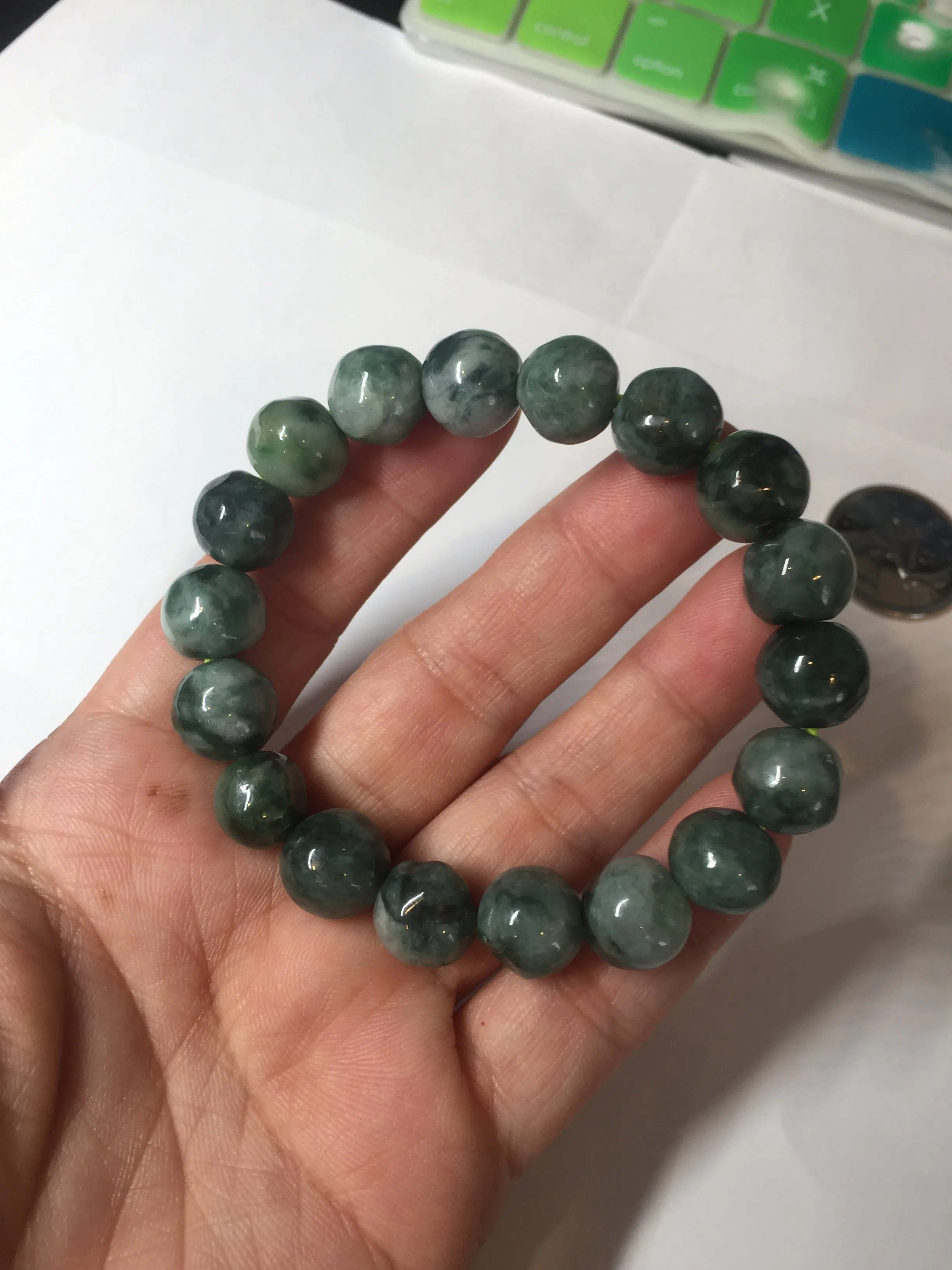 11.5mm 100% natural type A green/white jadeite jade beads bracelet group BK55