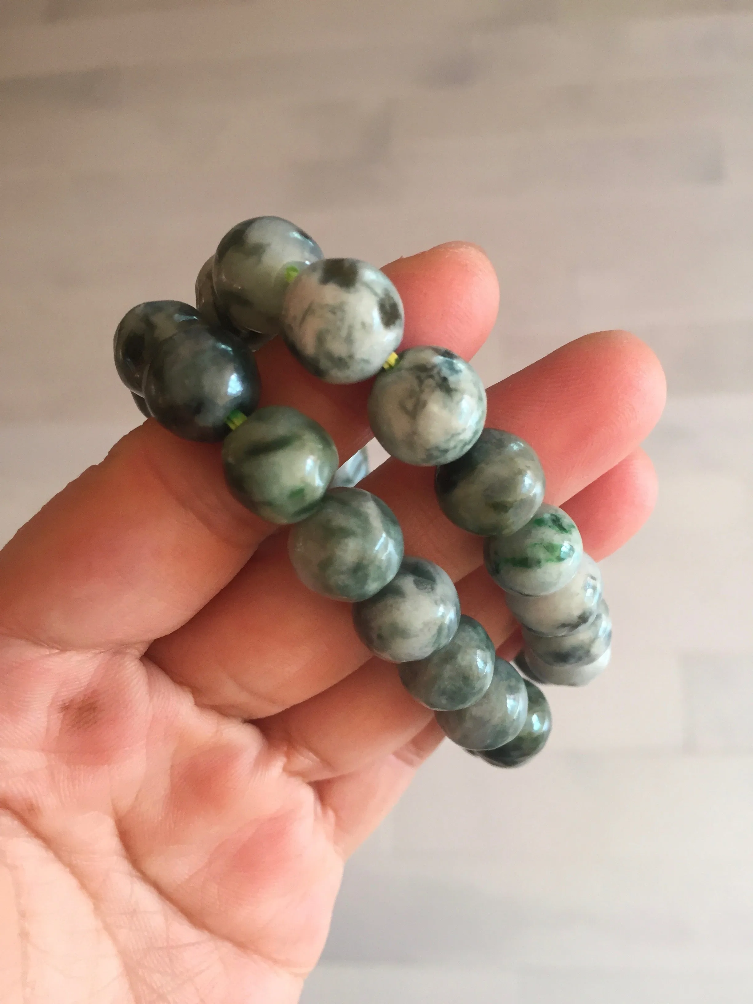 11.5mm 100% natural type A green/white jadeite jade beads bracelet group BK55