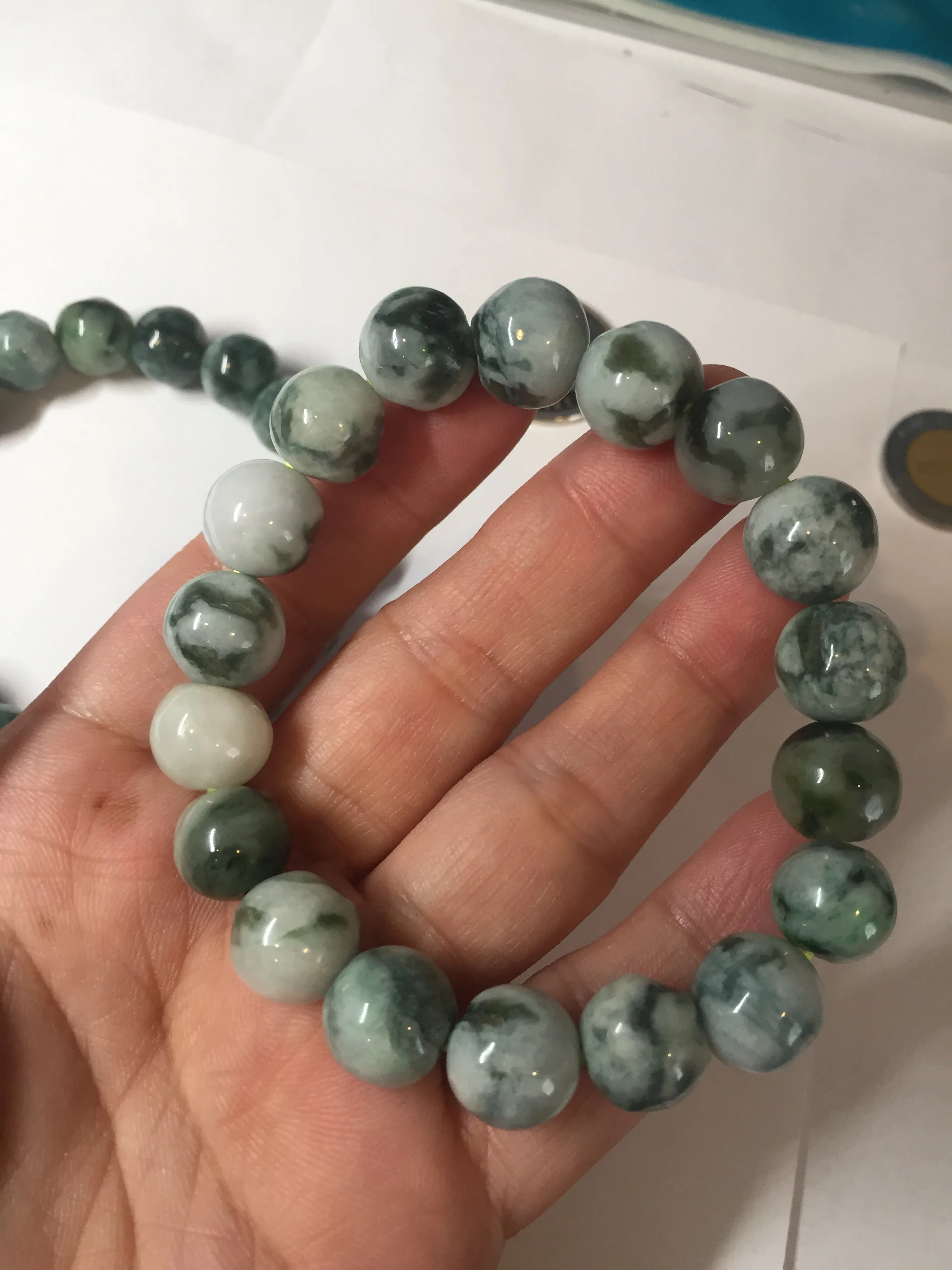 11.5mm 100% natural type A green/white jadeite jade beads bracelet group BK55