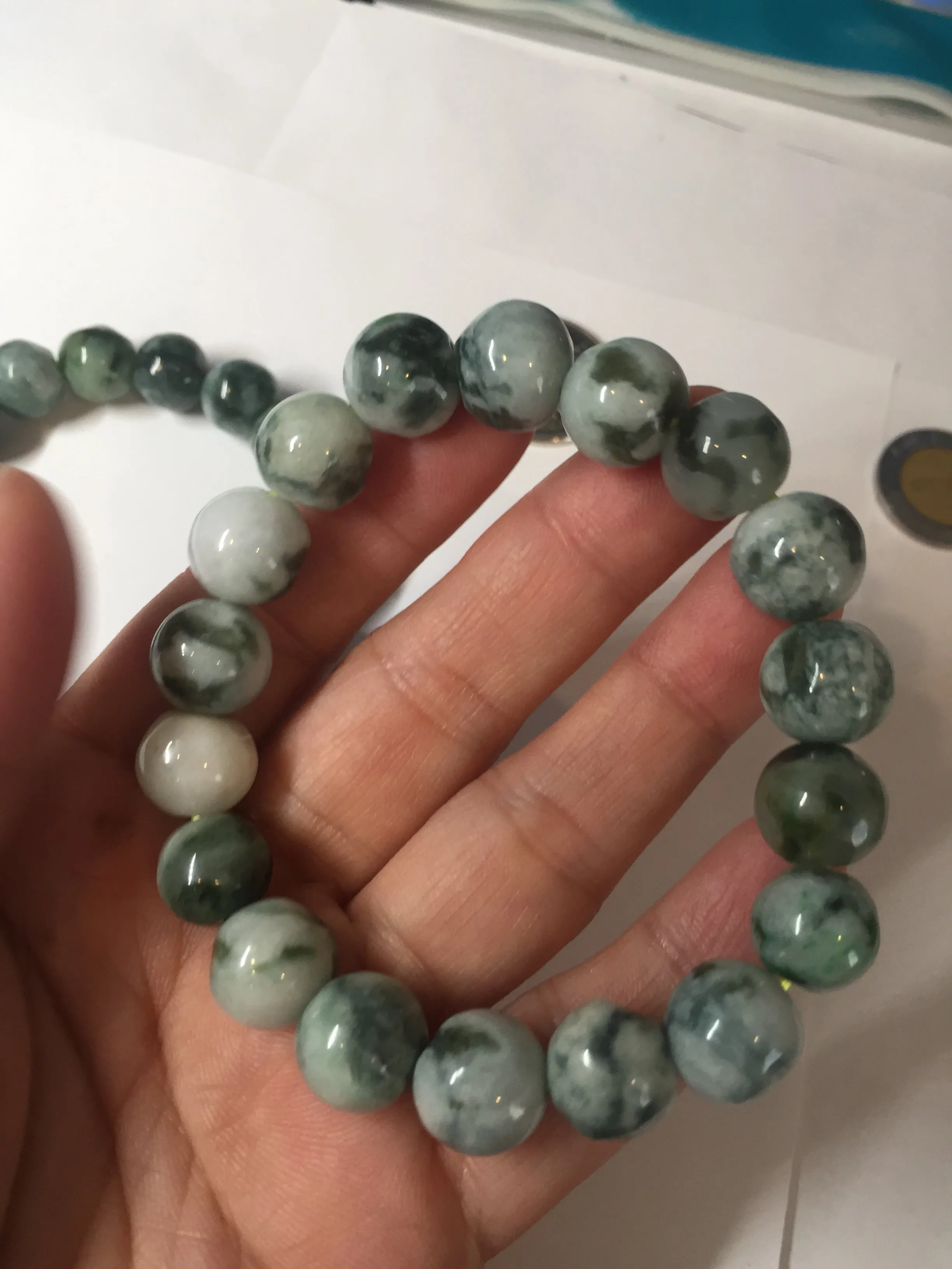 11.5mm 100% natural type A green/white jadeite jade beads bracelet group BK55