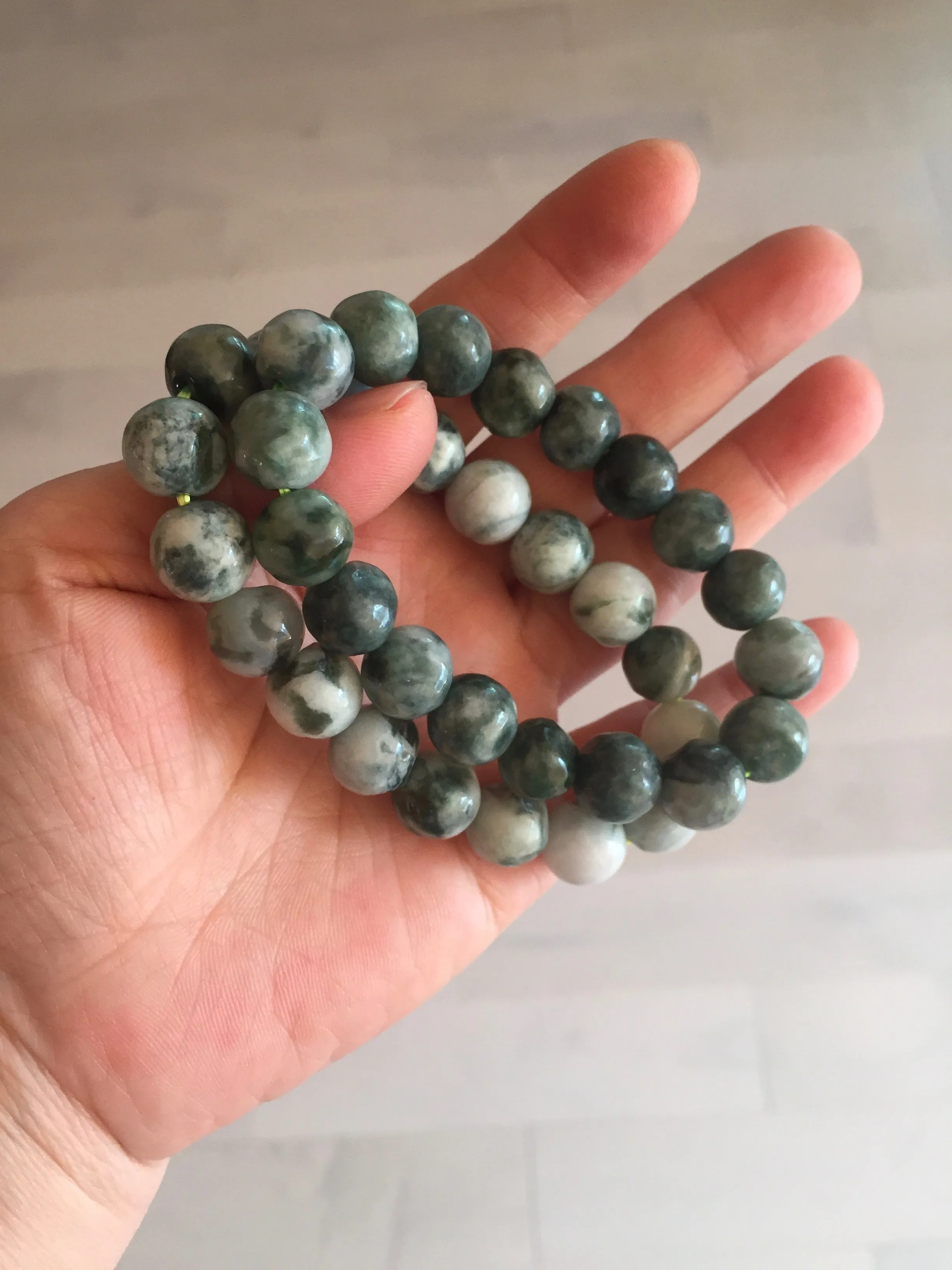 11.5mm 100% natural type A green/white jadeite jade beads bracelet group BK55