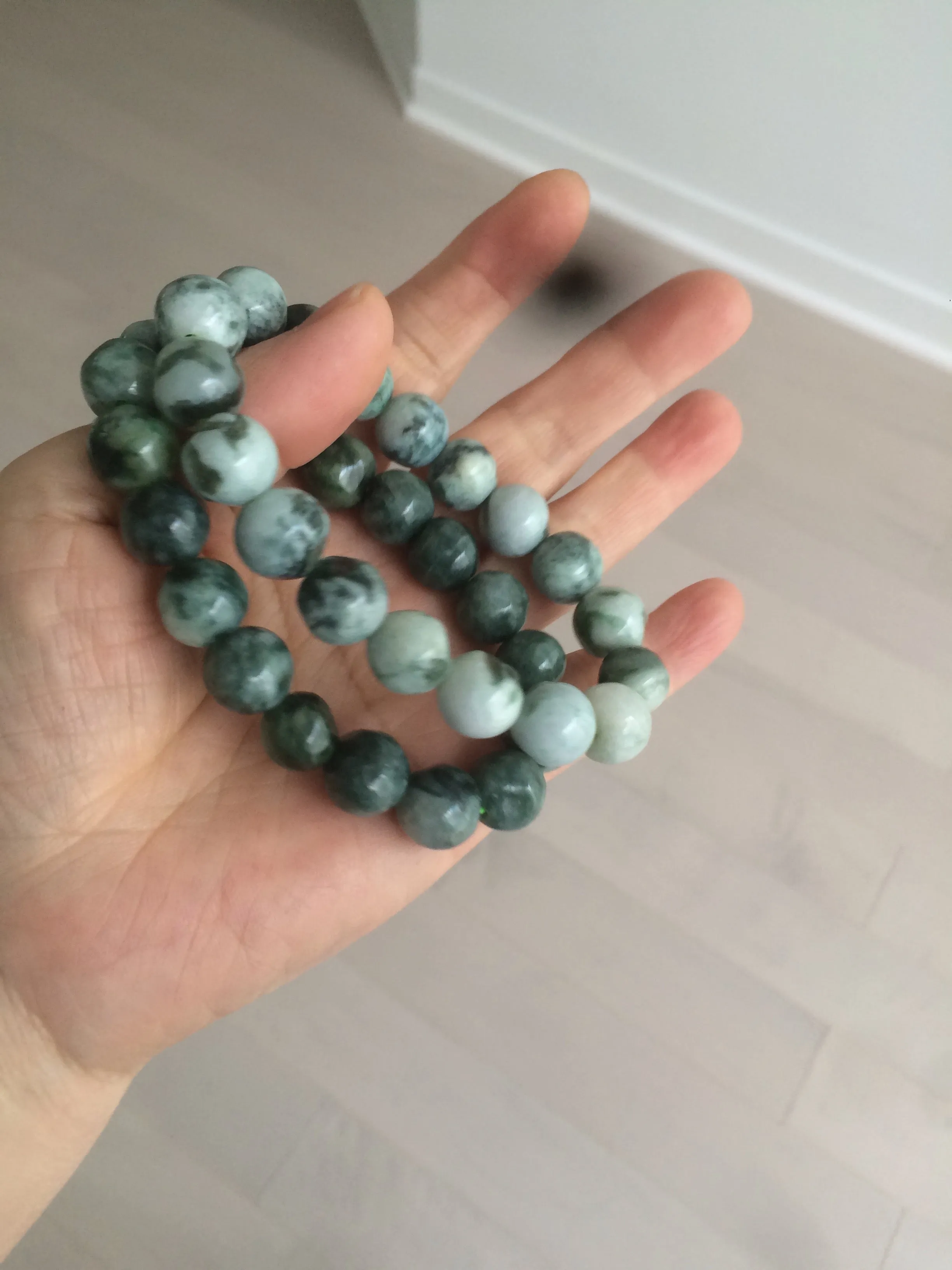 11.5mm 100% natural type A green/white jadeite jade beads bracelet group BK55