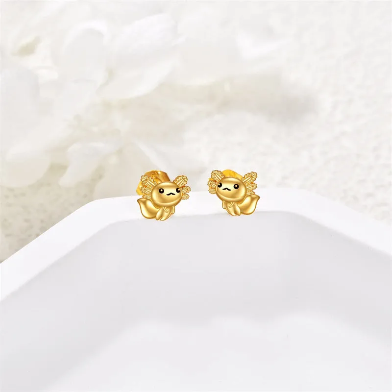 14k Gold Axolotl Stud Earrings for Women Axolotl Jewelry Gift for Girls Mom Sister