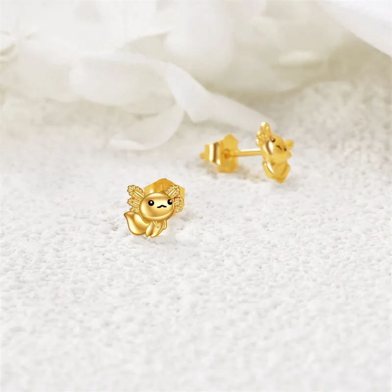 14k Gold Axolotl Stud Earrings for Women Axolotl Jewelry Gift for Girls Mom Sister