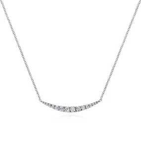 14K White Gold Curved Diamond Bar Necklace