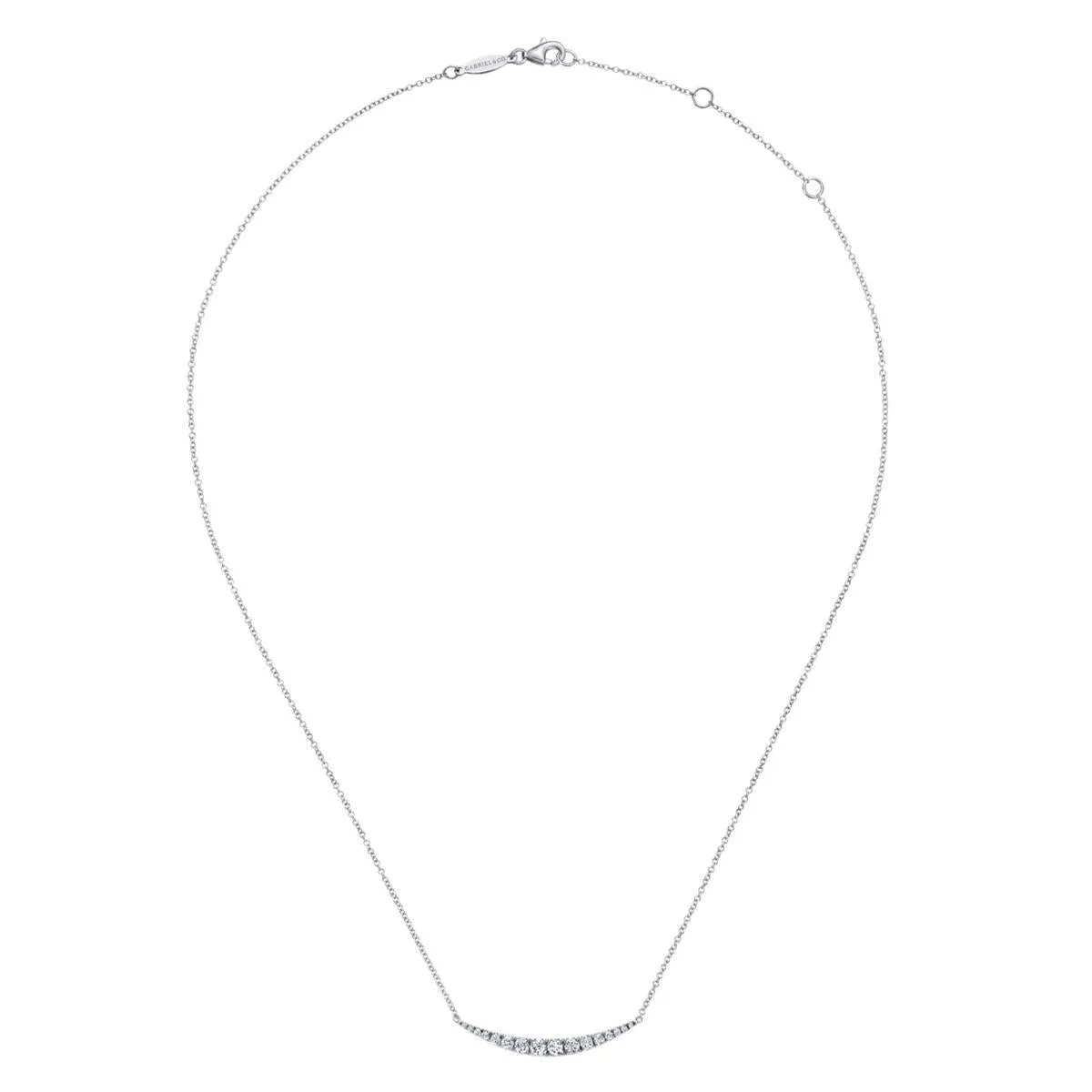 14K White Gold Curved Diamond Bar Necklace