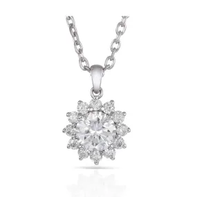 14k White Gold Halo Moissanite Necklace 1ct Center Stone