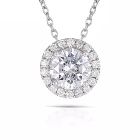 14k White Gold Halo Moissanite Necklace 1ct Center Stone