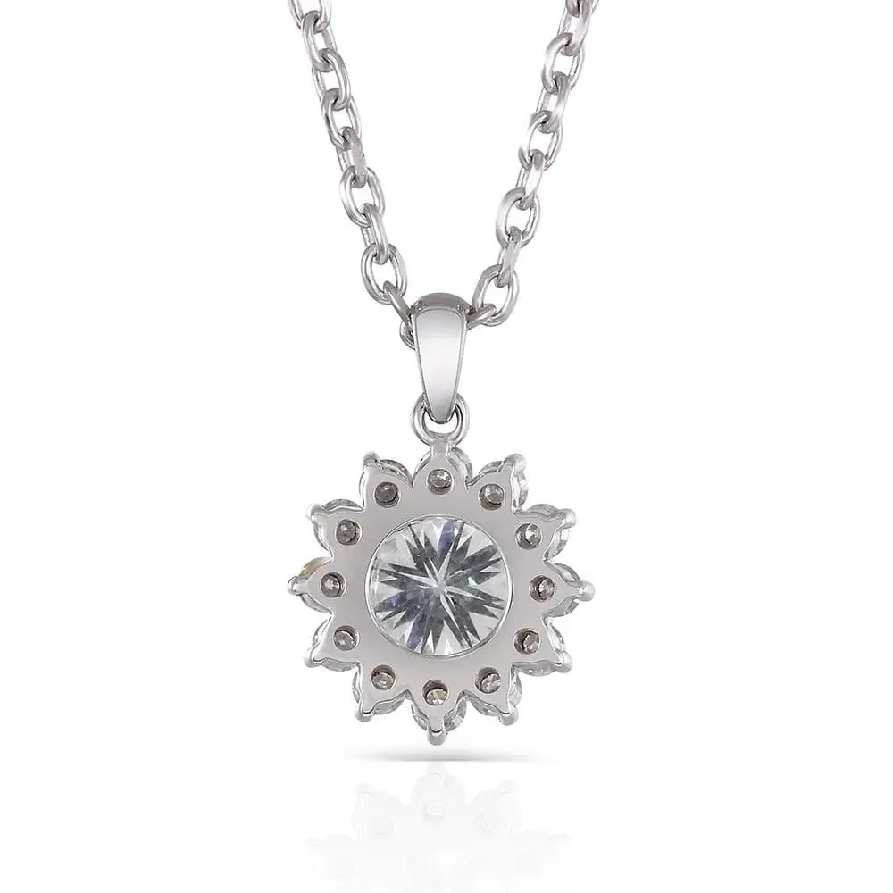 14k White Gold Halo Moissanite Necklace 1ct Center Stone