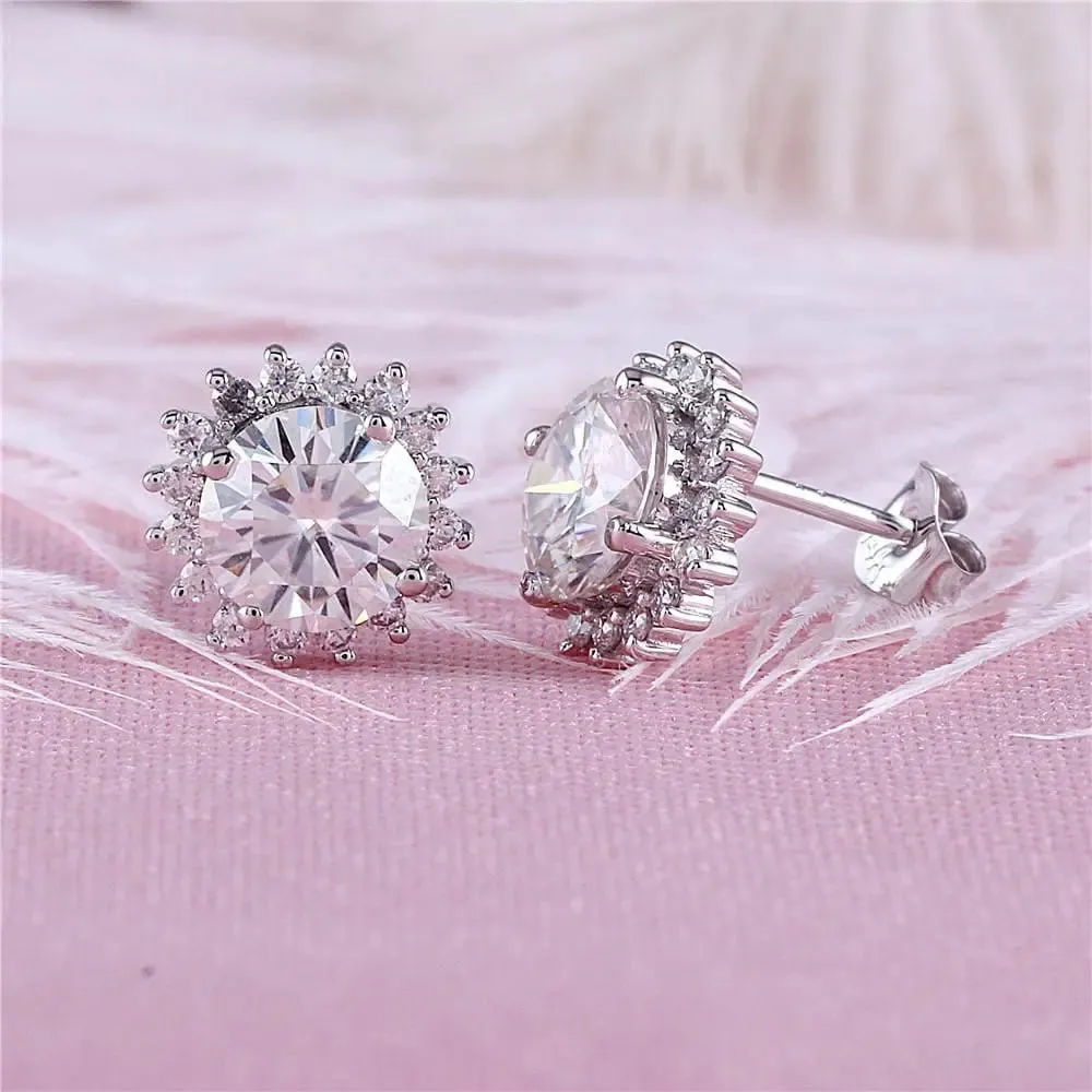 14k White Gold Halo Moissanite Stud Earrings 2.32ctw