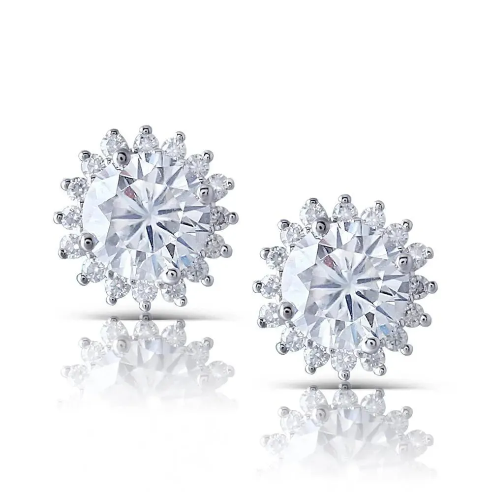 14k White Gold Halo Moissanite Stud Earrings 2.32ctw