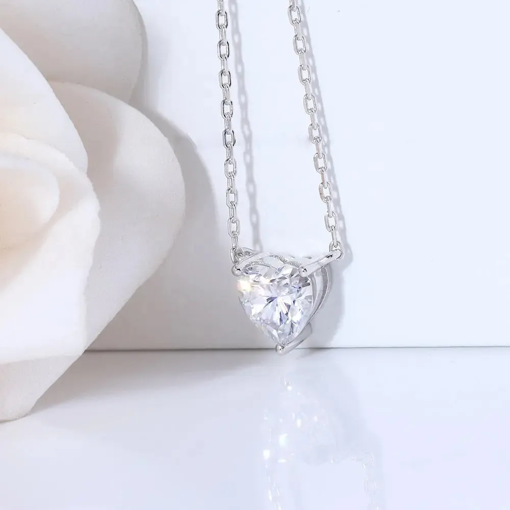 14k White Gold Heart Shaped Moissanite Necklace 1ct