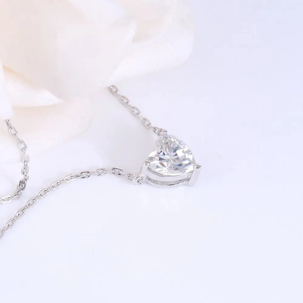 14k White Gold Heart Shaped Moissanite Necklace 1ct