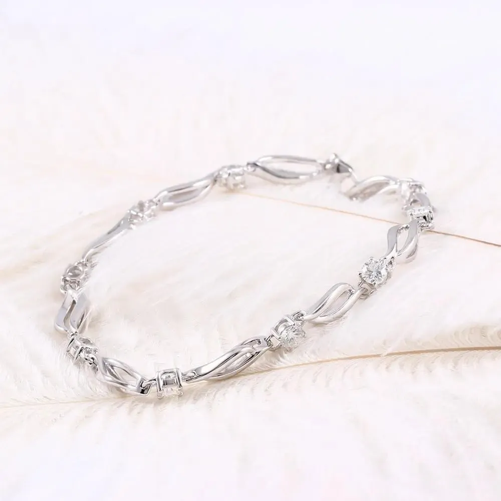 14k White Gold Moissanite Bracelet 9 Stone 0.9ctw