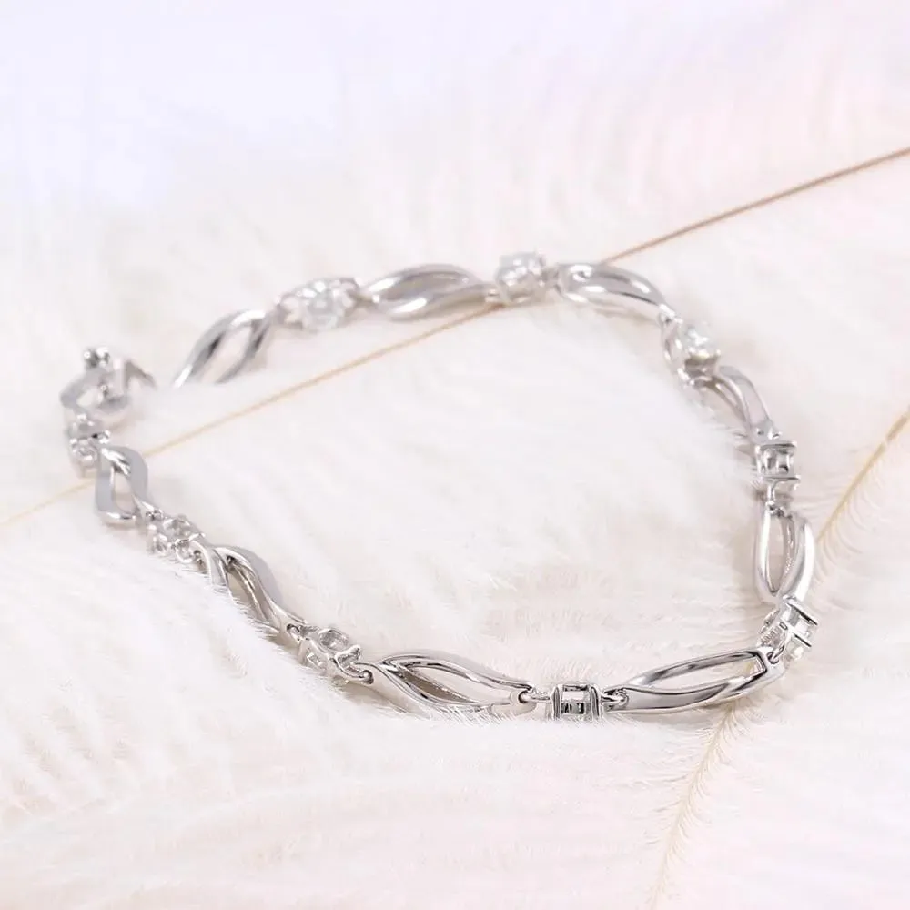 14k White Gold Moissanite Bracelet 9 Stone 0.9ctw