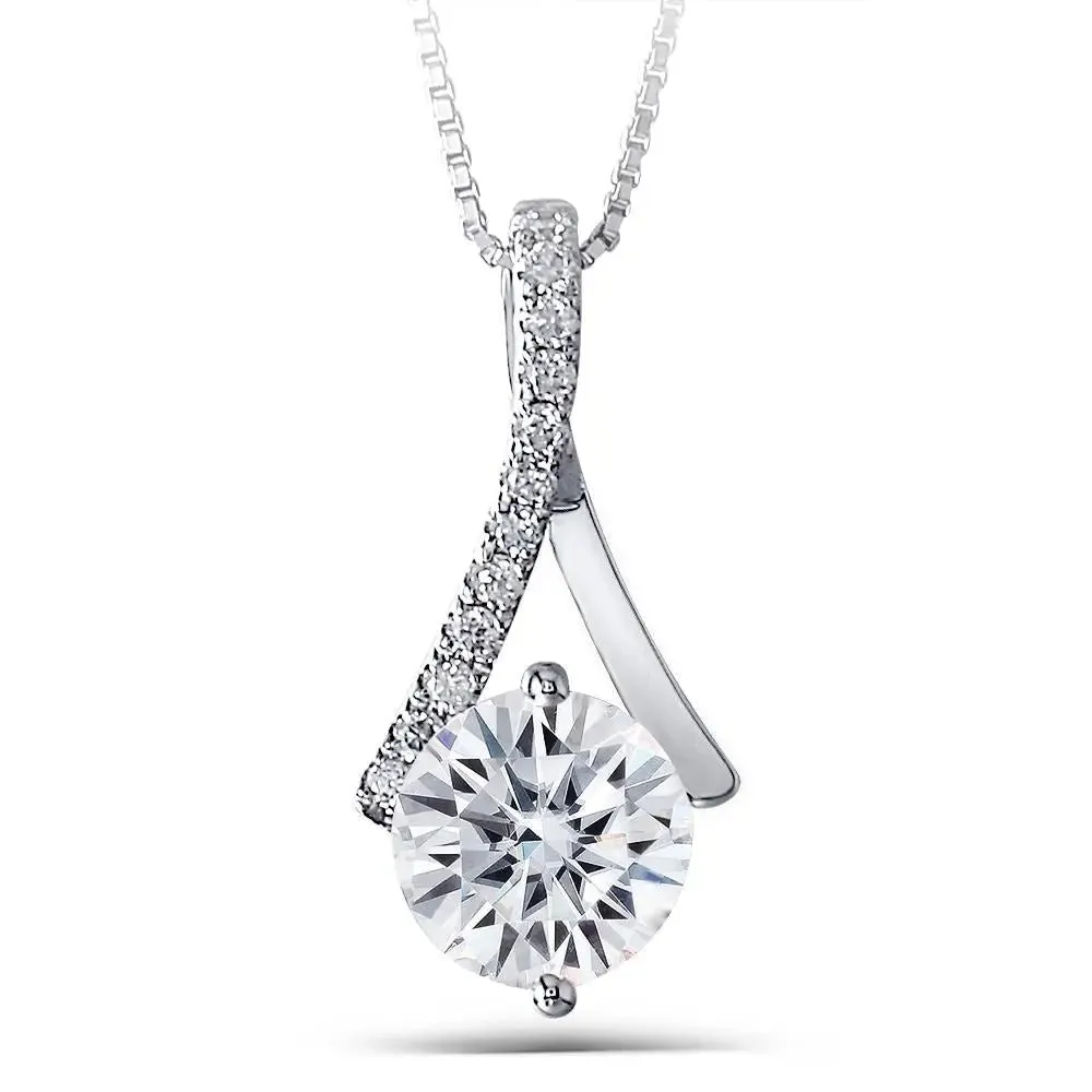 14k White Gold Moissanite Necklace / Pendant 1.6ct Center Stone