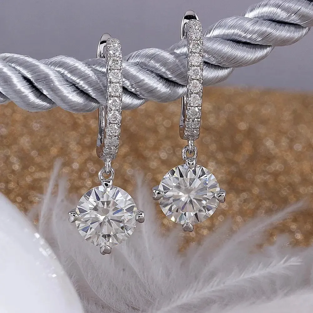 14k White Gold or Silver Moissanite U Hoop Earrings 2.22ctw