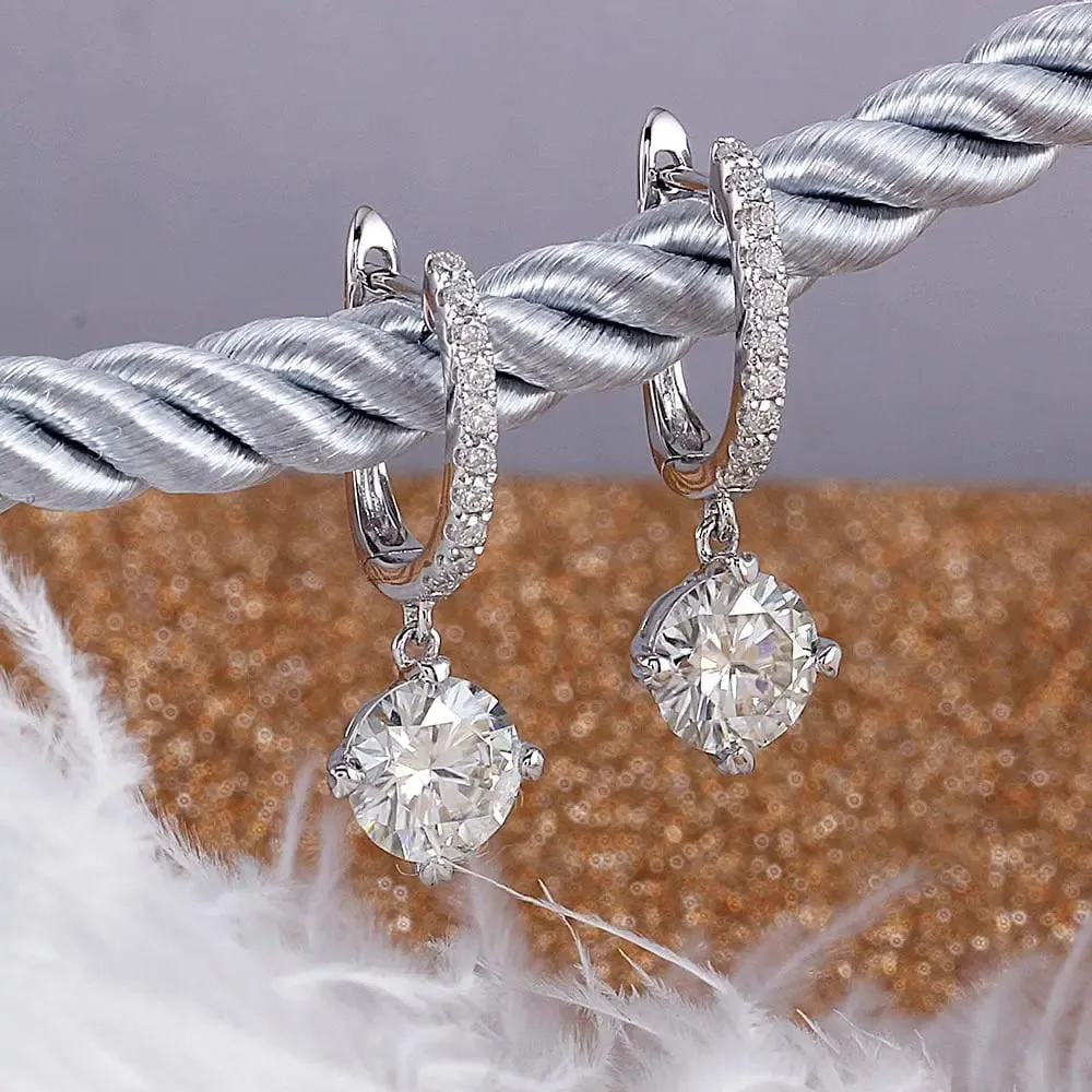 14k White Gold or Silver Moissanite U Hoop Earrings 2.22ctw