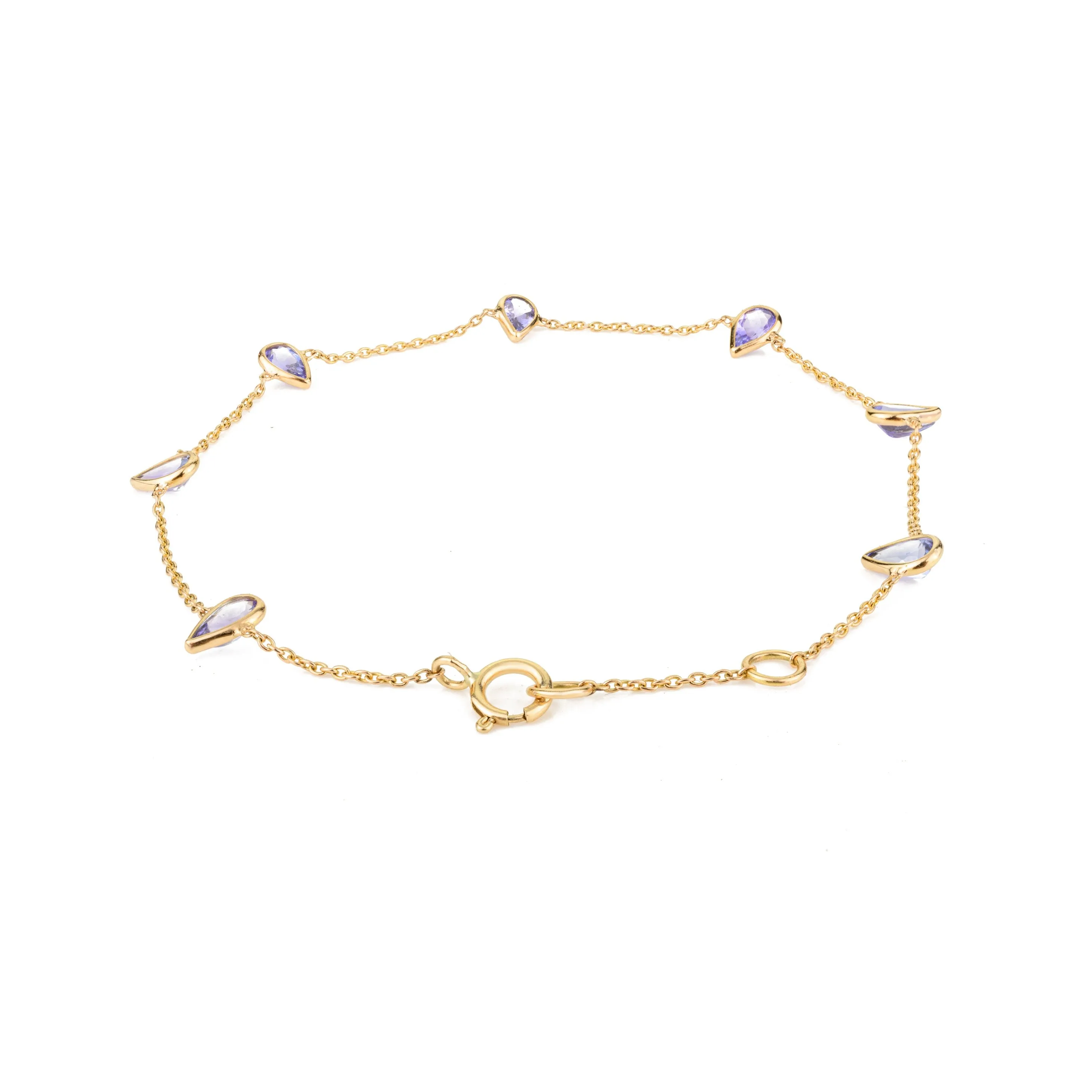 18K Solid Yellow Gold Pear Cut Chain Bracelet