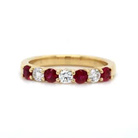 18K Yellow Gold Alternating Diamond and Ruby Band