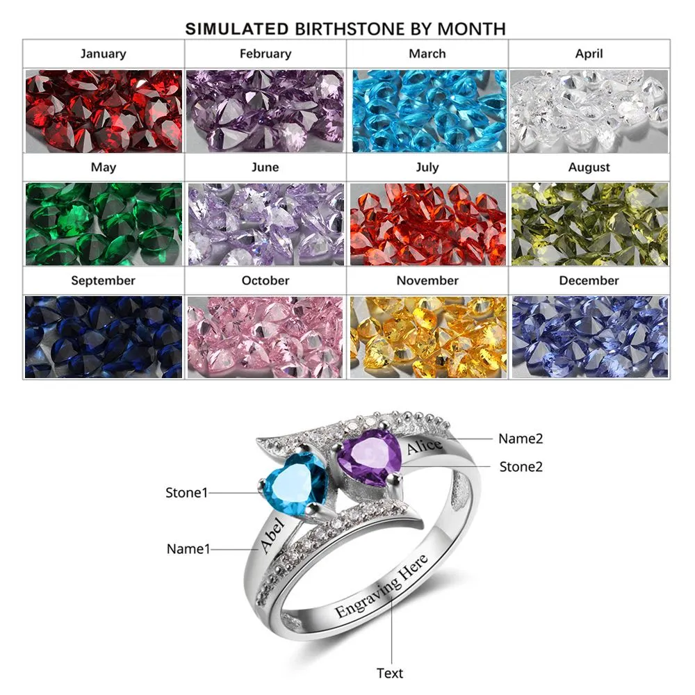 2 Birthstone Mother's Ring Vintage Design 2 Engraved Names