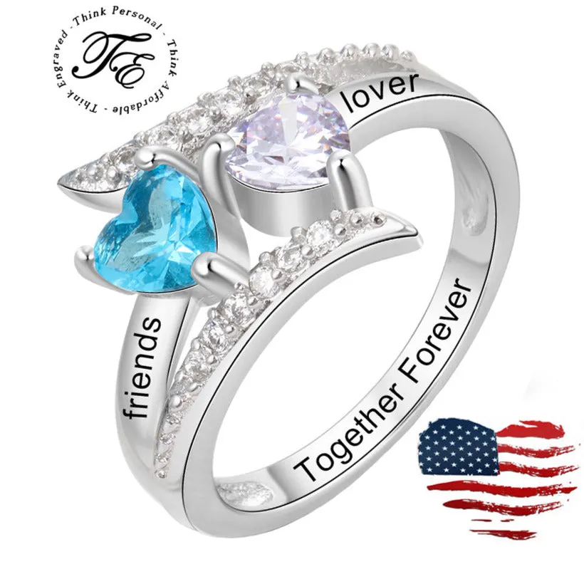 2 Birthstone Mother's Ring Vintage Design 2 Engraved Names