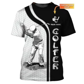 3D All Over Print Golf Shirt, Custom Name Black and White Golf Tee Shirt Golfer 3D Shirt