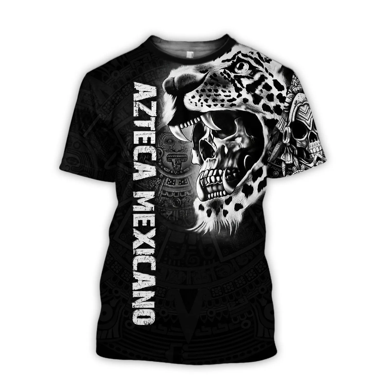 3D All Over Print Mexicano Shirt, Jaguar Skull Azteca Panther T-Shirt, Best Gift Shirt for Him