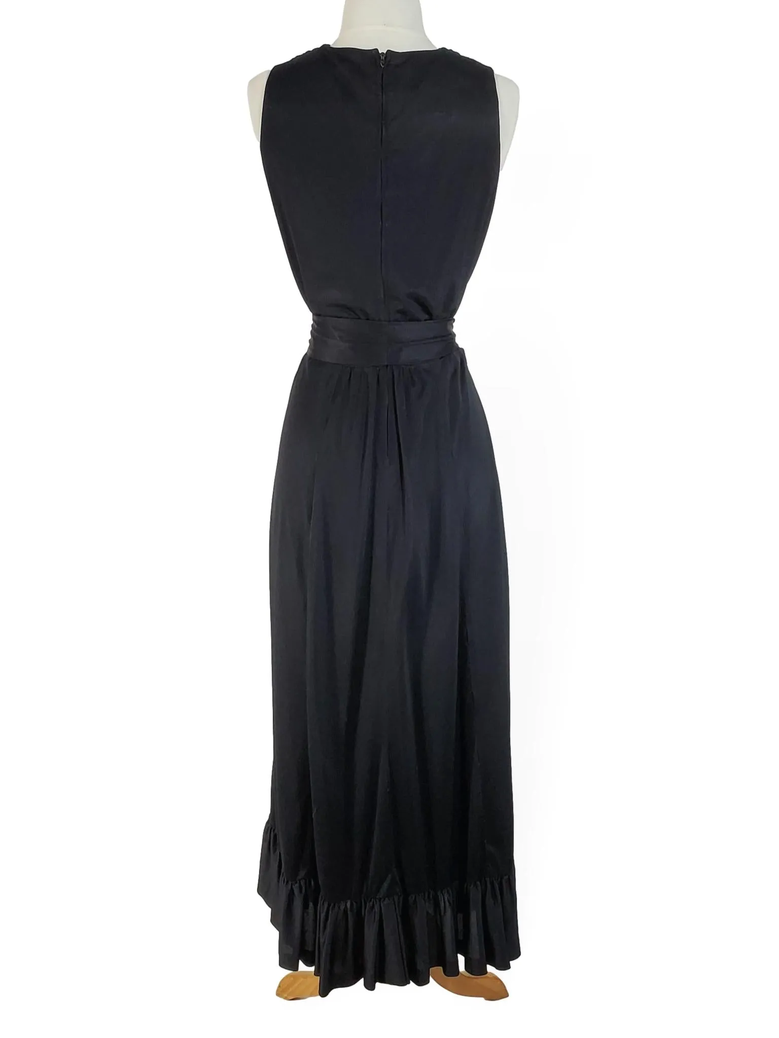 70s Black Ruffle Hem Dress - med