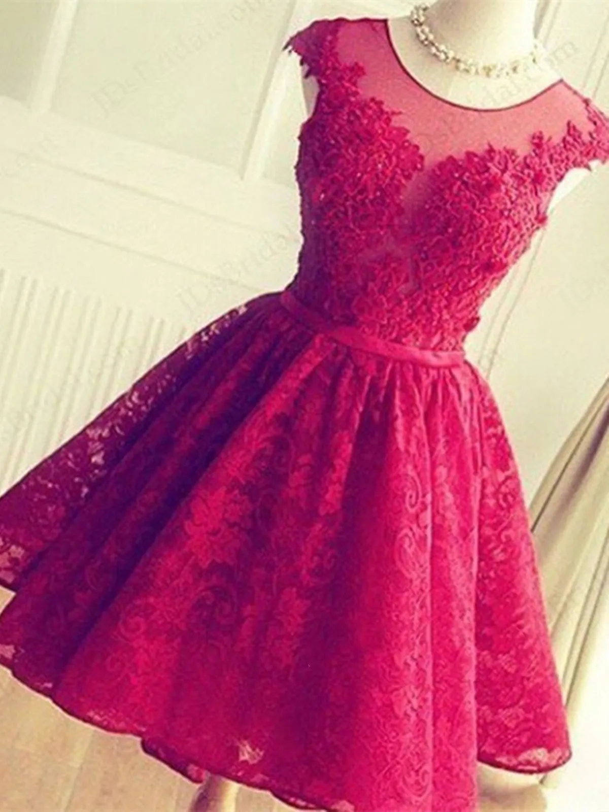 A Line Round Neck Short Lace Prom Dresses, Short Lace Formal Dresses, Graduation Dresses, Homecoming Dresses