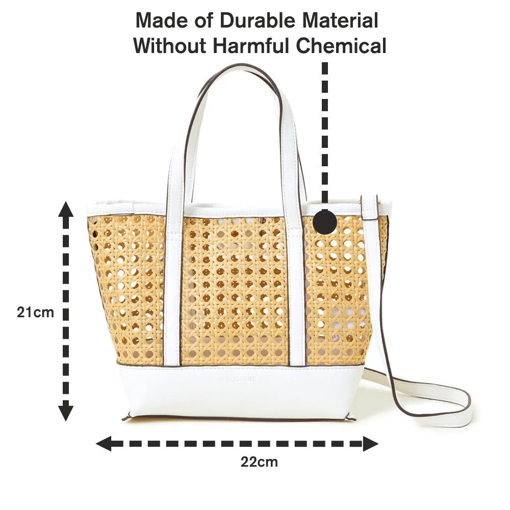 Accessorize London White Medium Rattan Handheld Bag