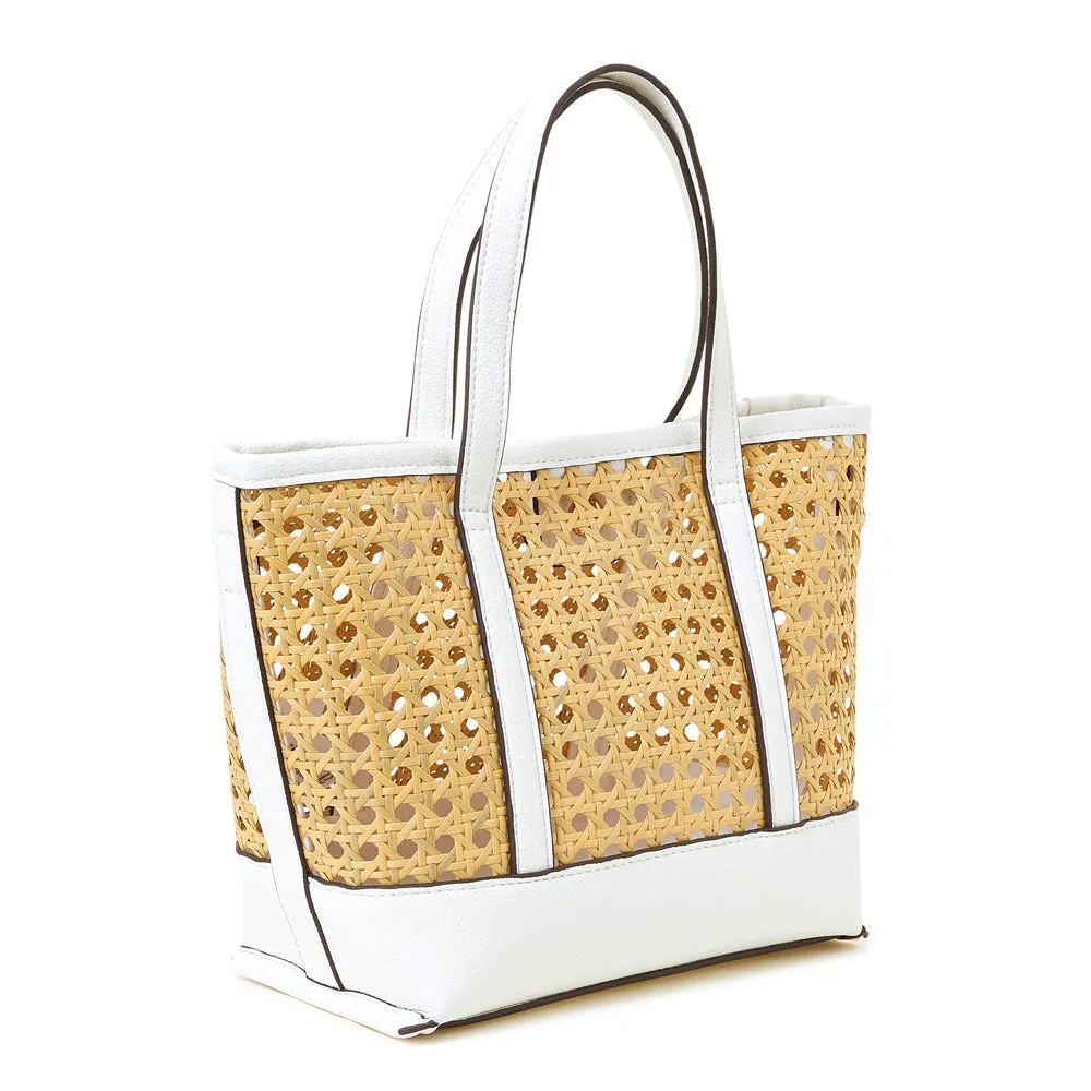 Accessorize London White Medium Rattan Handheld Bag