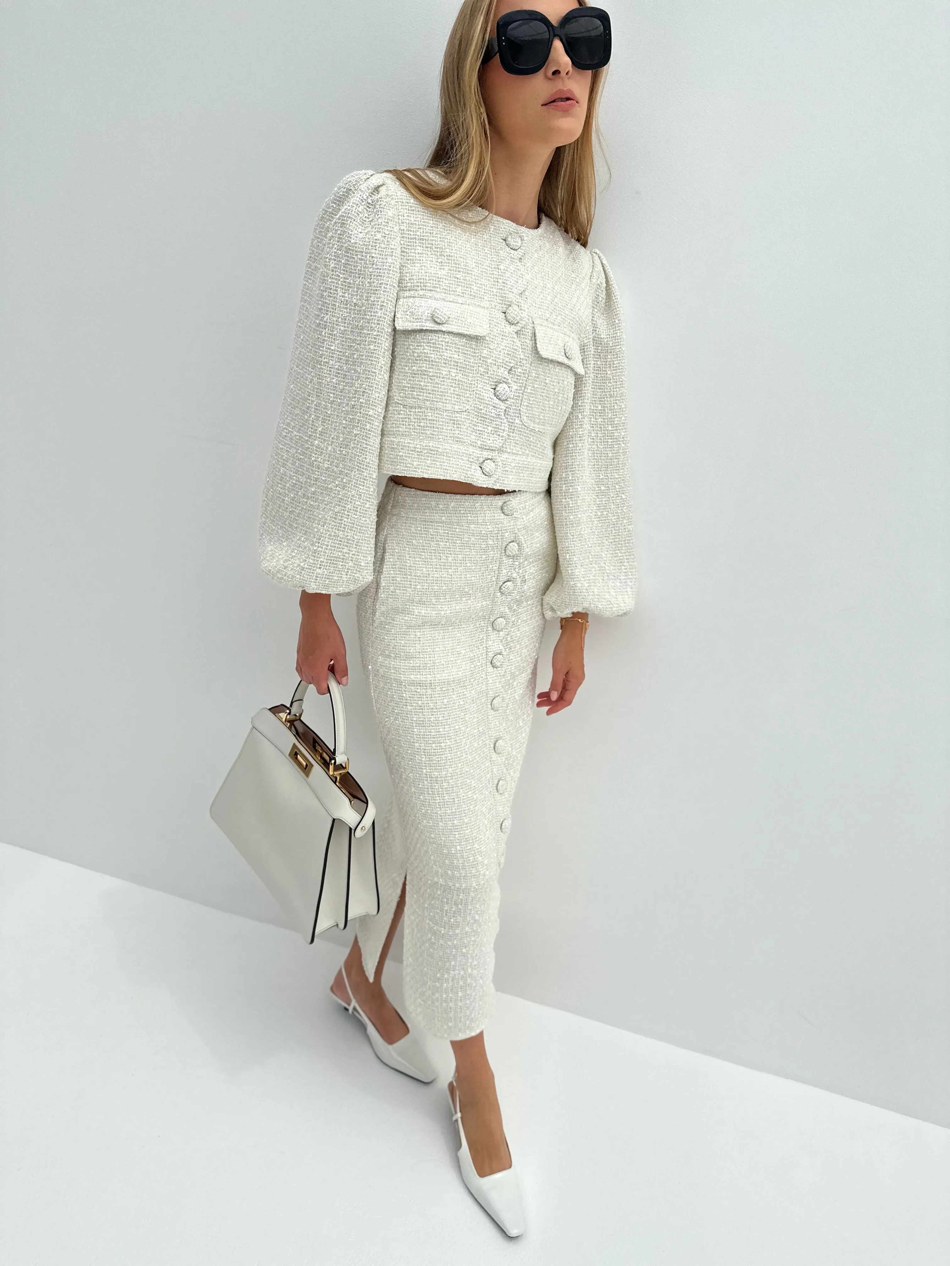 Adriana Scallop Button Skirt | Ivory