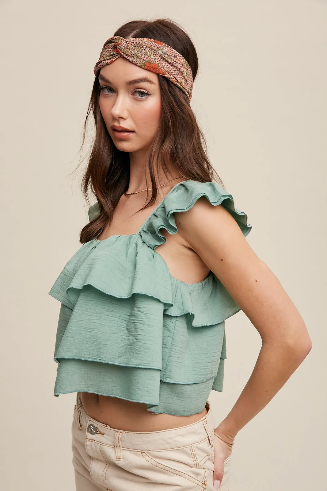 All Over Ruffle Square Neck Blouse Top