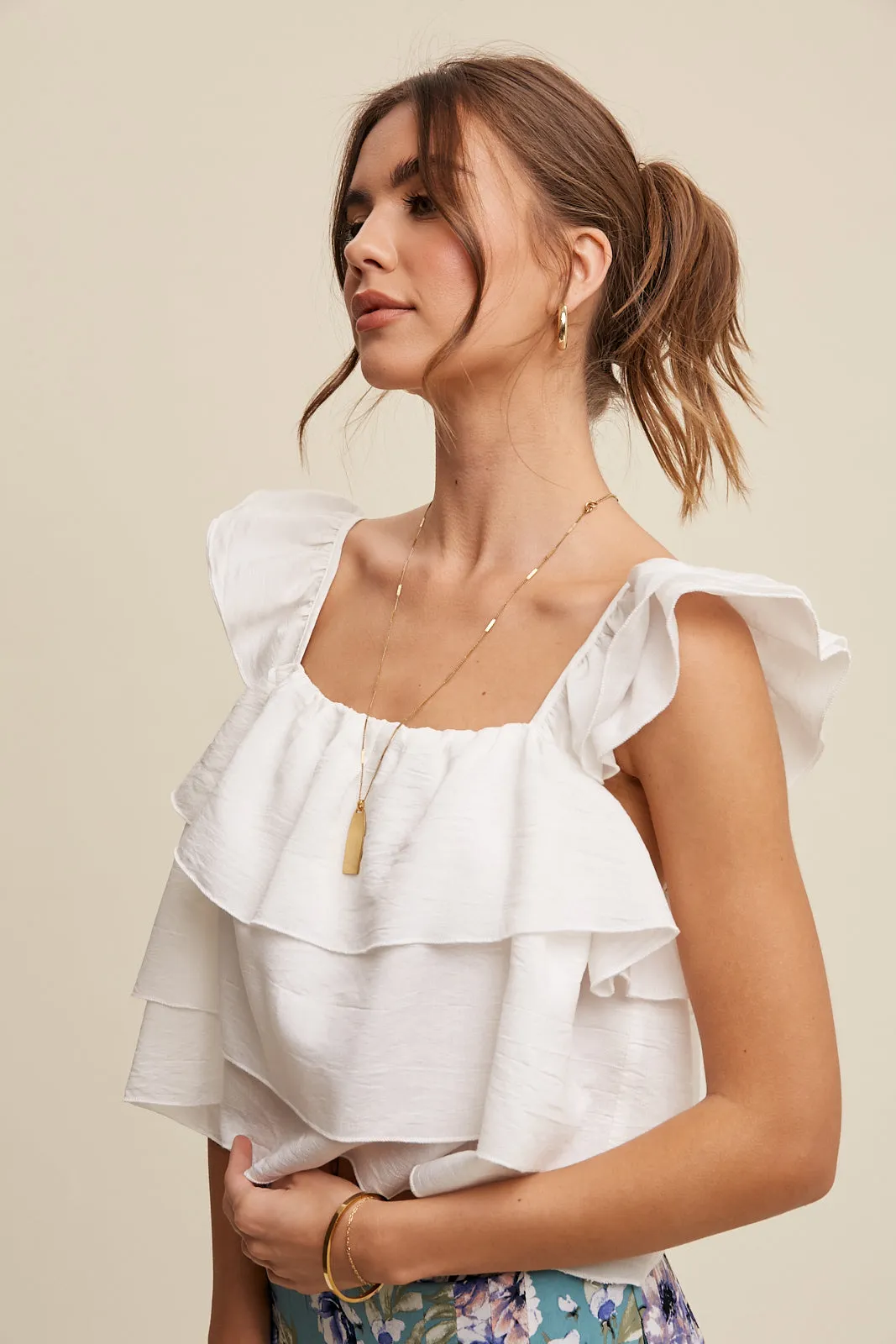 All Over Ruffle Square Neck Blouse Top