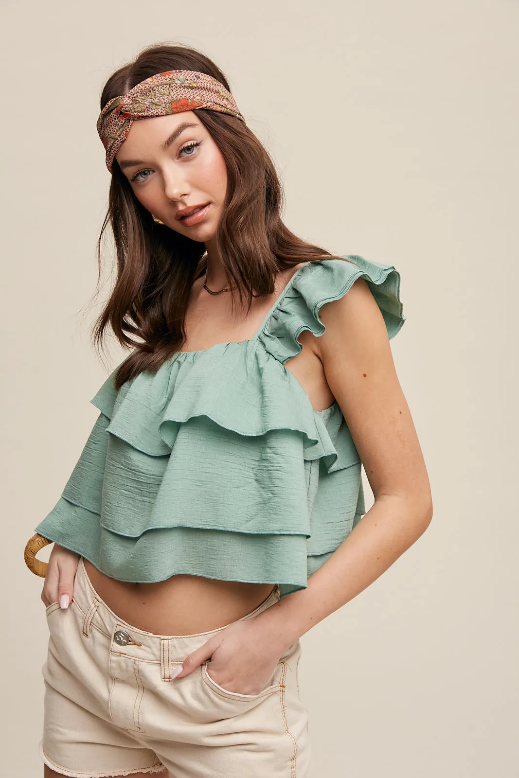 All Over Ruffle Square Neck Blouse Top