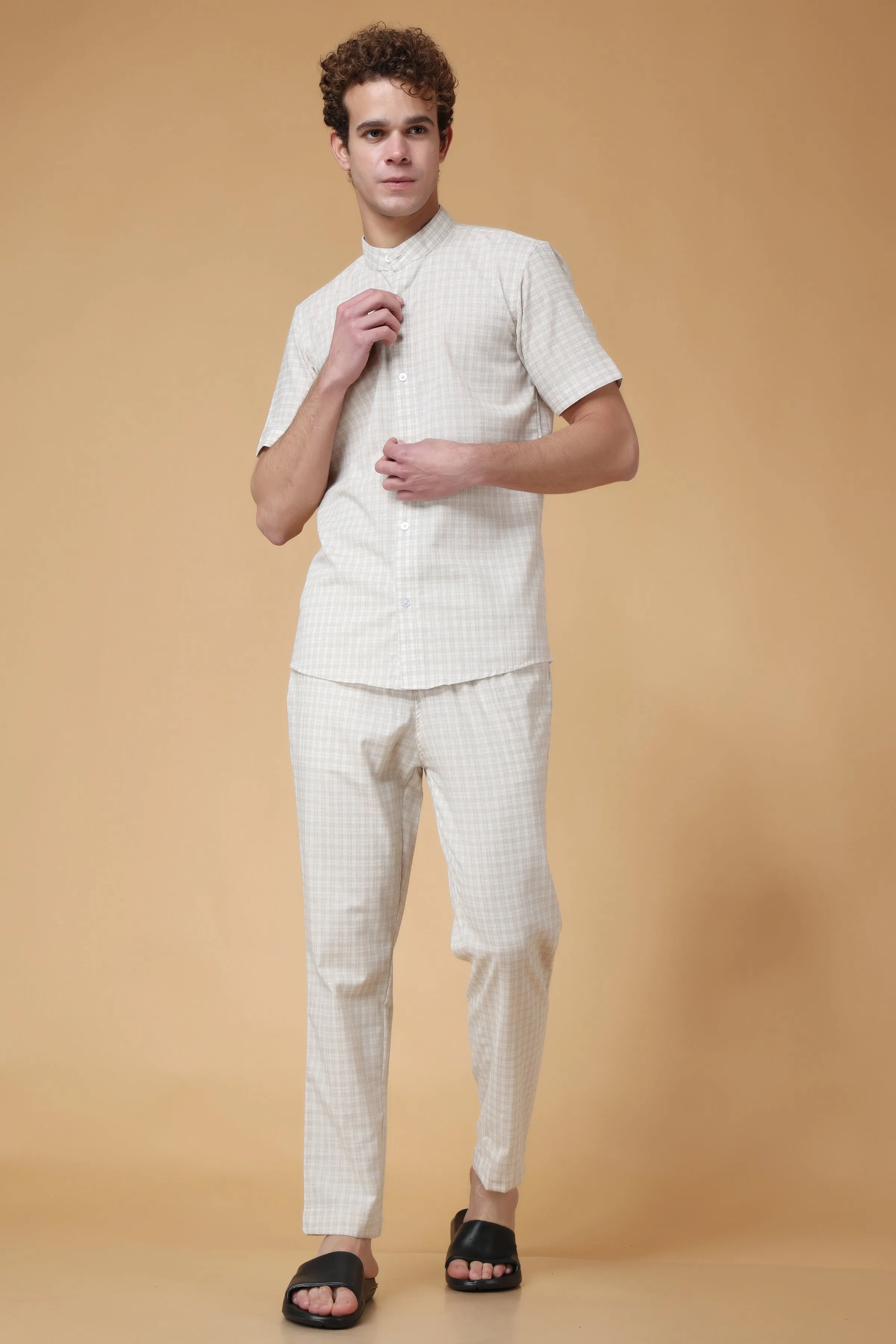 Almond Checked Lounge Wear Set