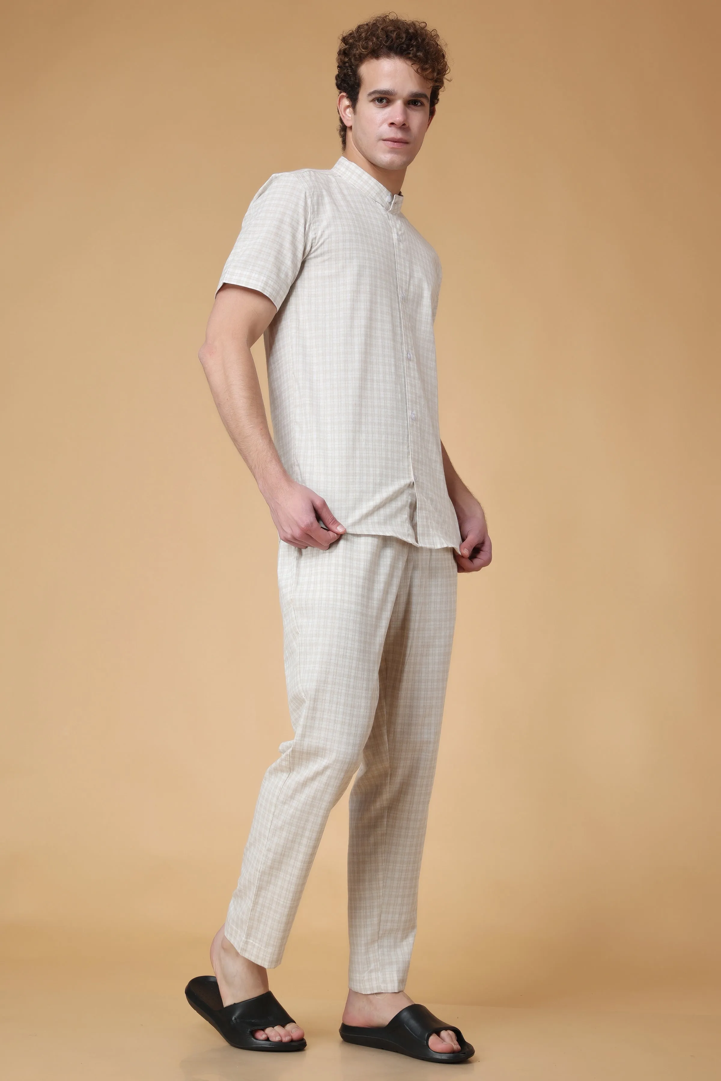 Almond Checked Lounge Wear Set