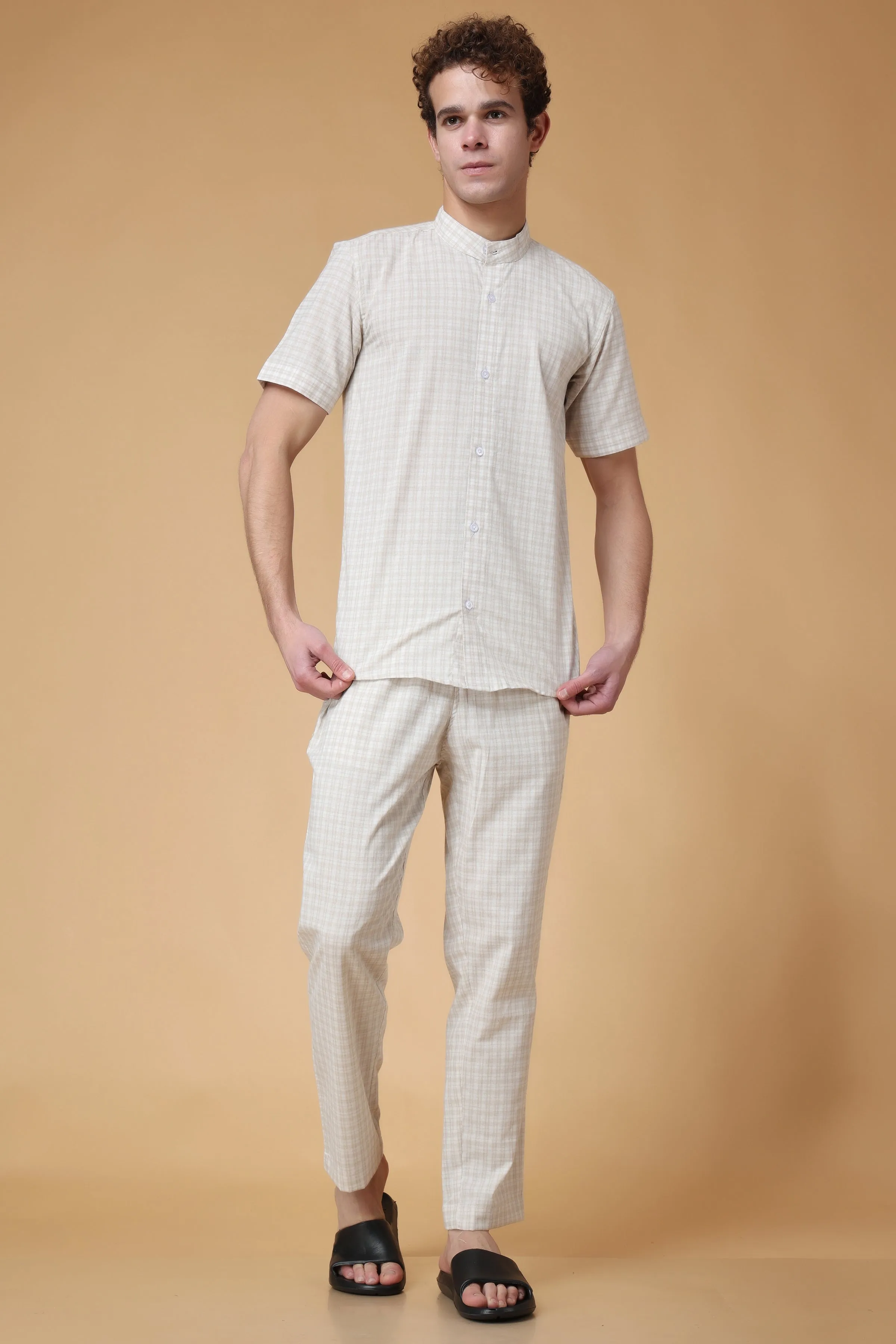 Almond Checked Lounge Wear Set