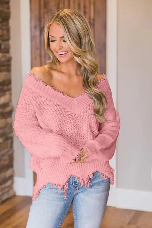 Amelia Frayed Hem Dropped Shoulder Sweater