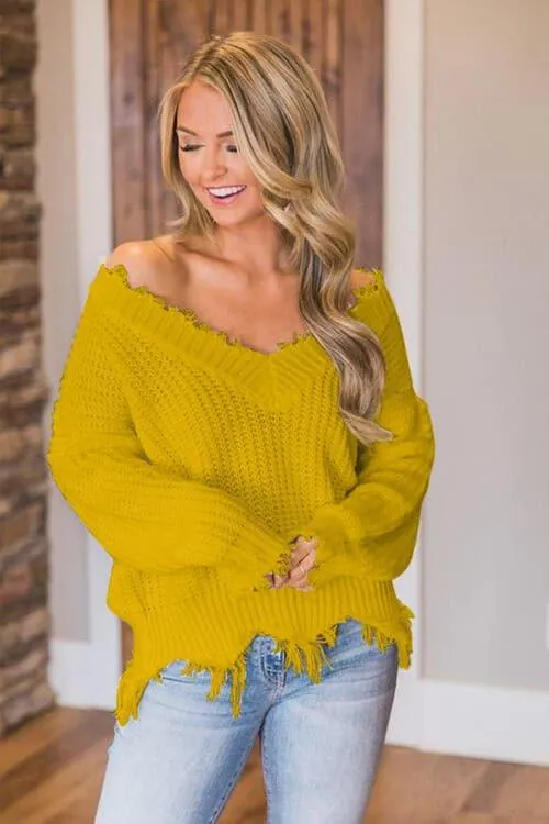 Amelia Frayed Hem Dropped Shoulder Sweater