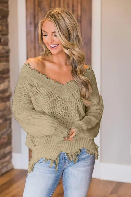 Amelia Frayed Hem Dropped Shoulder Sweater