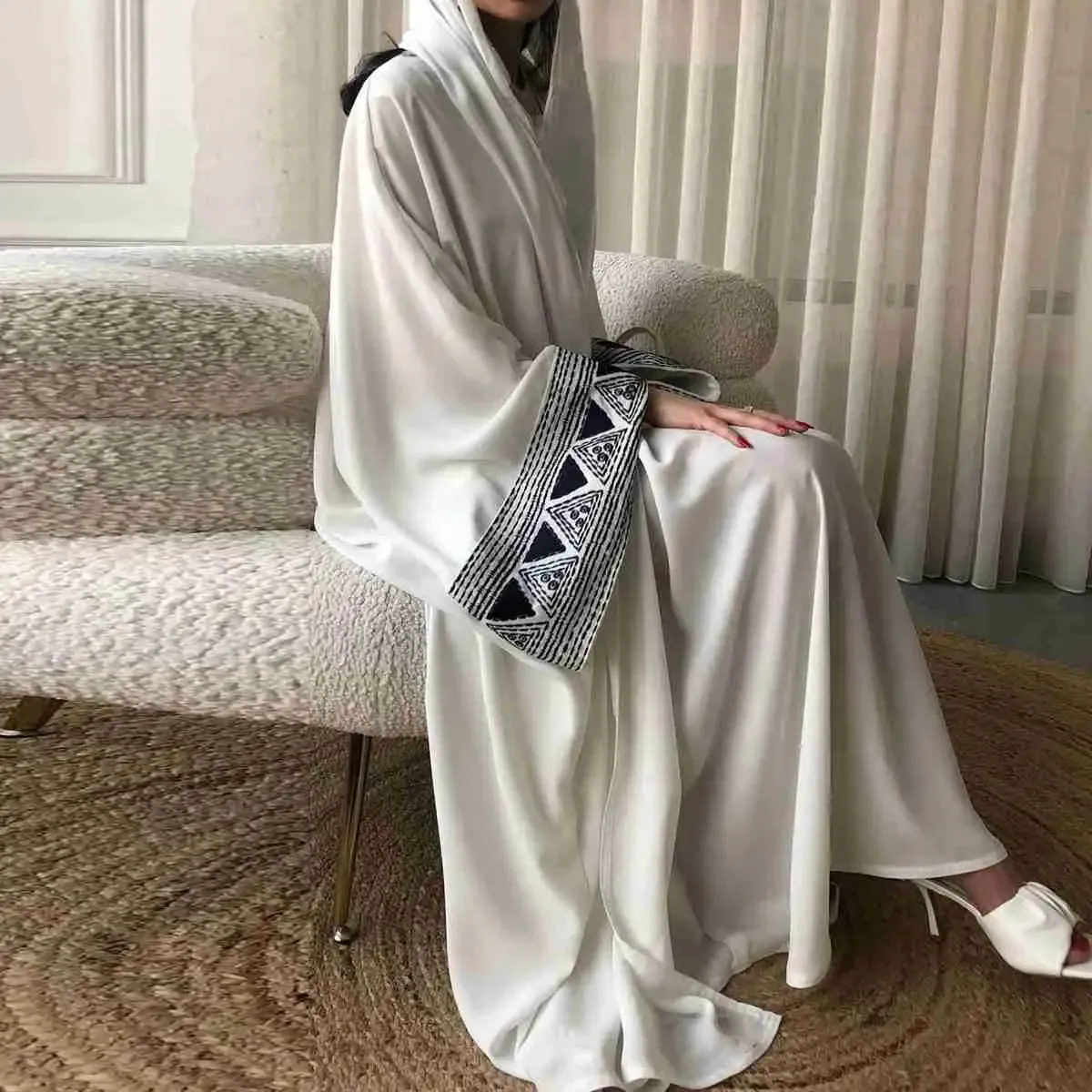 Arab Muslim Women Embroidery Cardigan Open Abaya Dress